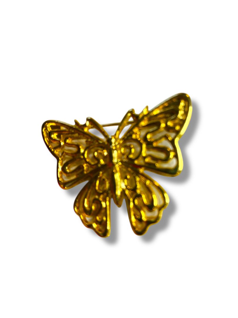 Goldtone Butterfly Brooch Pin 1.75"