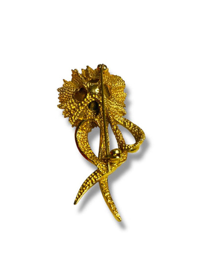 Vintage Goldtone Carnation Brooch Pin 2.25" Faux Pearl