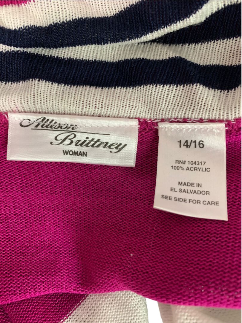 Size 14/16 Allison Brittney Women Striped Open Cardigan Fuchsia