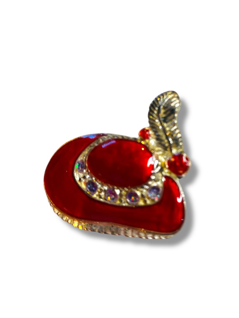 Vintage Red Hat Pin Plume Enameled Silvertone 1.5"