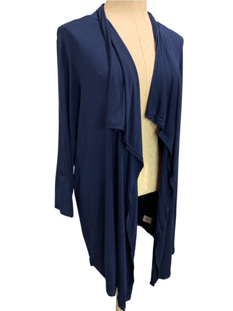 Size 1X Roz & Ali Navy Blue Womens Open Lightweight Knit Cardigan