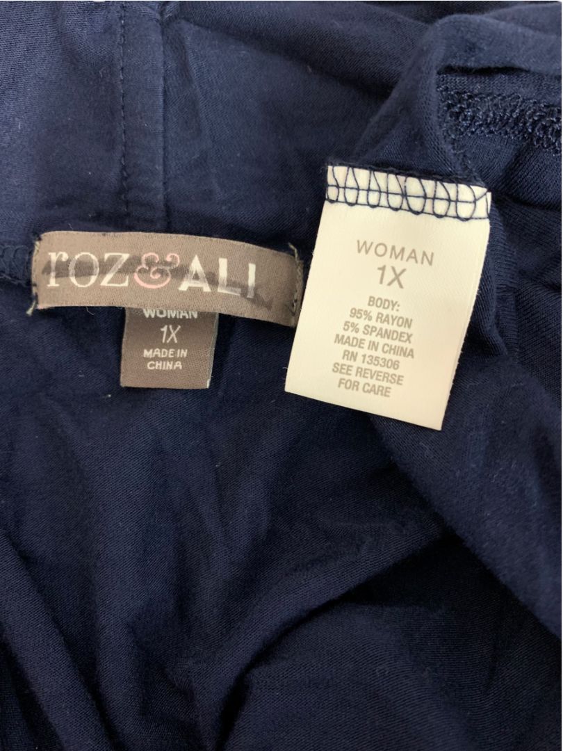 Size 1X Roz & Ali Navy Blue Womens Open Lightweight Knit Cardigan