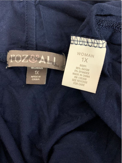 Size 1X Roz & Ali Navy Blue Womens Open Lightweight Knit Cardigan