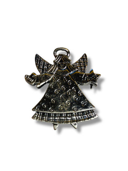 Silvertone Angel Brooch Pin Hope Love 1.75" Star Heart