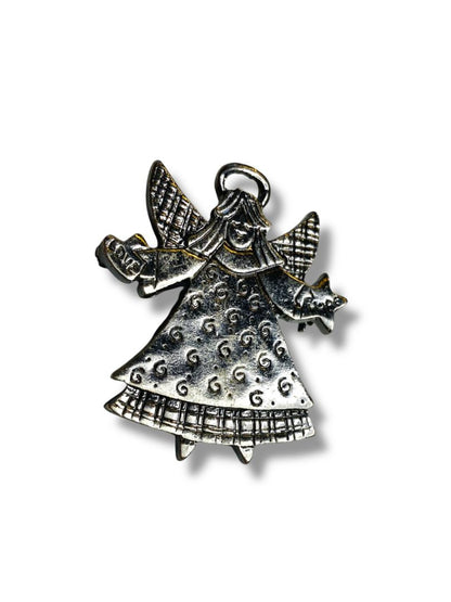 Silvertone Angel Brooch Pin Hope Love 1.75" Star Heart