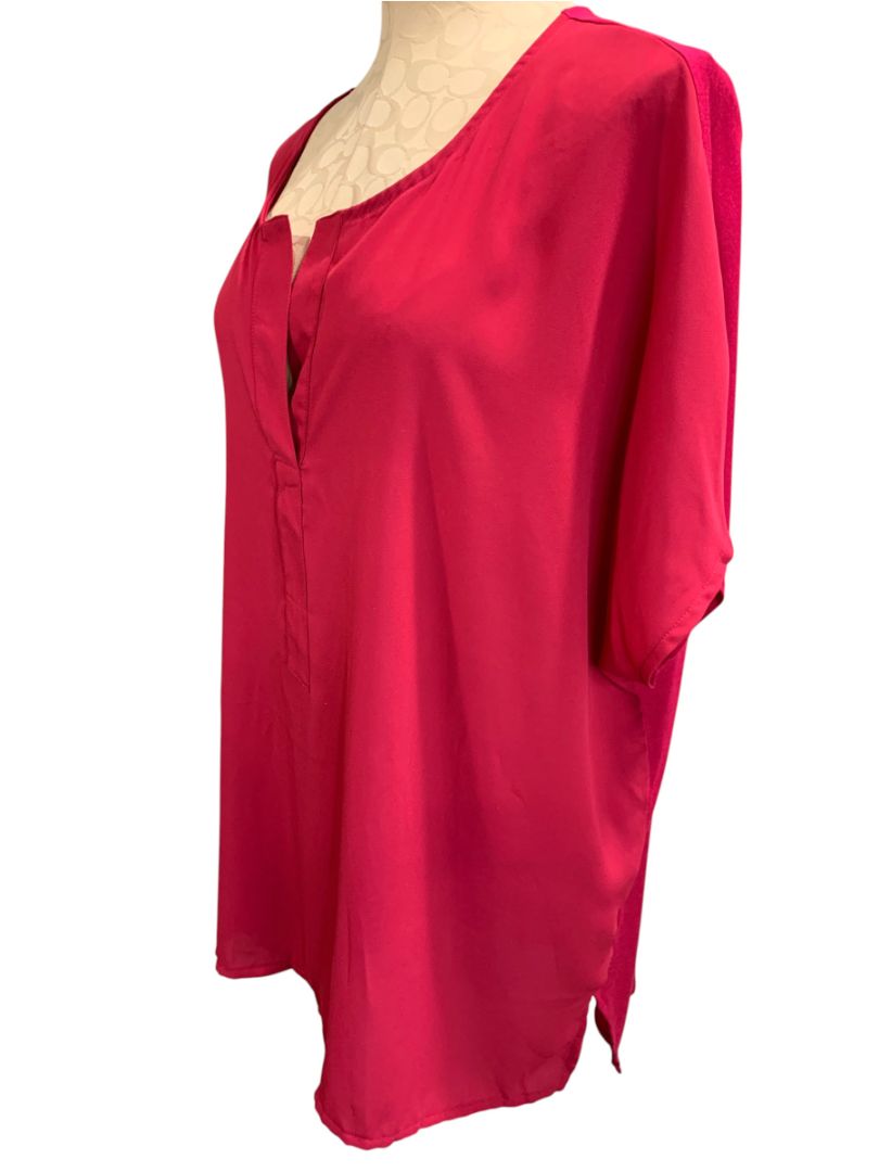 Size 1X In Every Story Womens Dark Pink Short Dolman Sleeve Shirt
