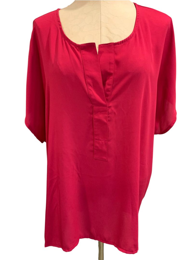 Size 1X In Every Story Womens Dark Pink Short Dolman Sleeve Shirt