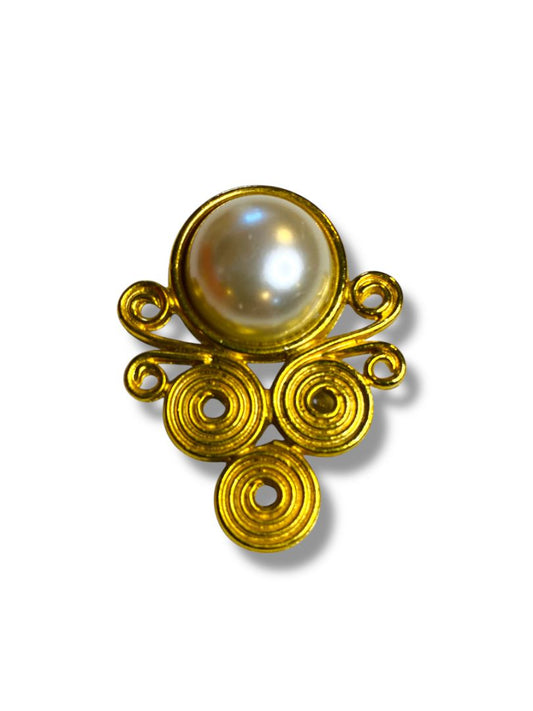 Vintage Goldtone Swirl Faux Pearl Brooch Pin 1.75" Retro