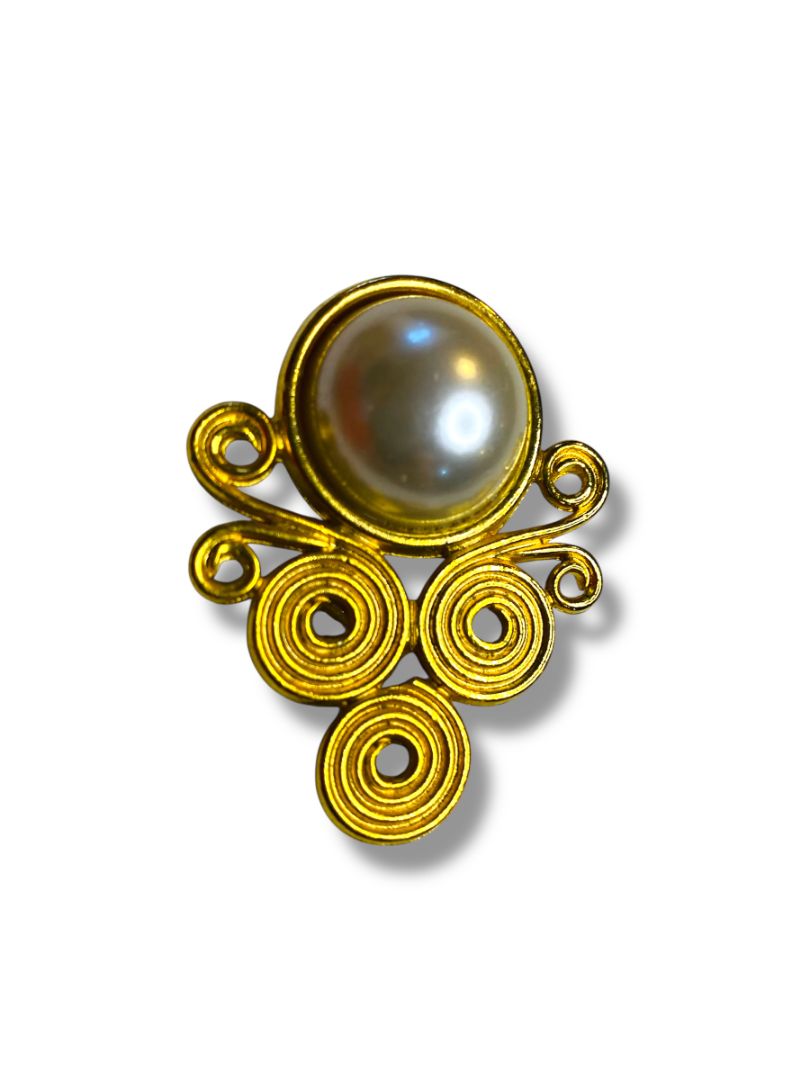 Vintage Goldtone Swirl Faux Pearl Brooch Pin 1.75" Retro
