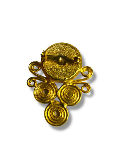 Vintage Goldtone Swirl Faux Pearl Brooch Pin 1.75" Retro