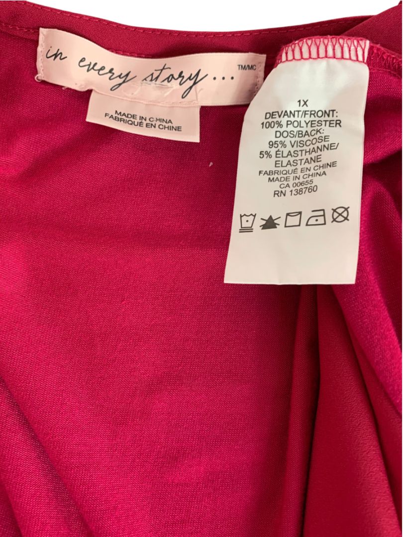 Size 1X In Every Story Womens Dark Pink Short Dolman Sleeve Shirt