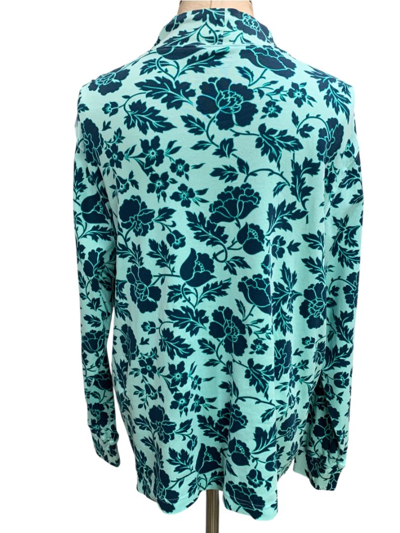 Size 1X (16W-18W) Lands End Womens Aqua Blue Mockneck Shirt Long Sleeve