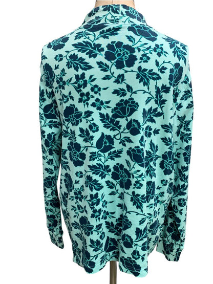 Size 1X (16W-18W) Lands End Womens Aqua Blue Mockneck Shirt Long Sleeve