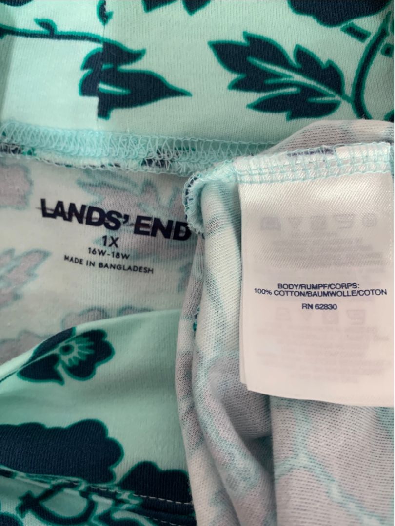 Size 1X (16W-18W) Lands End Womens Aqua Blue Mockneck Shirt Long Sleeve