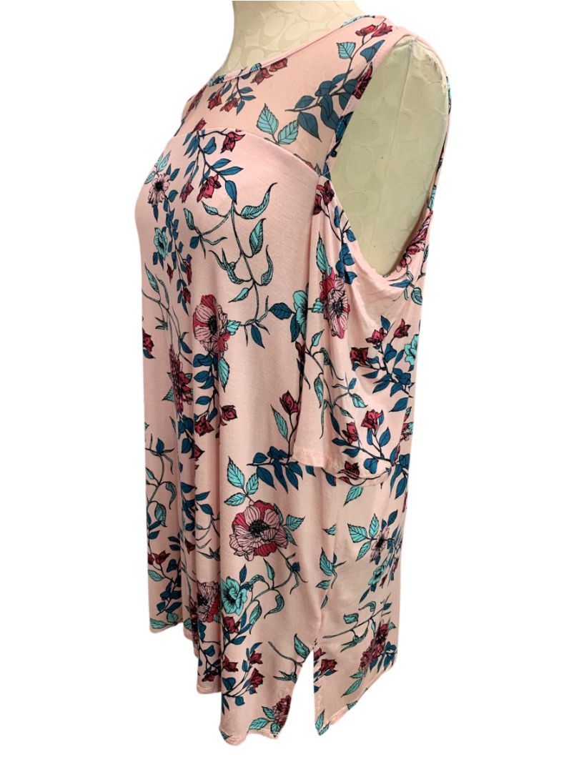 Size 1X French Laundry Womens Cold Shoulder Soft Knit Shirt Pink Print