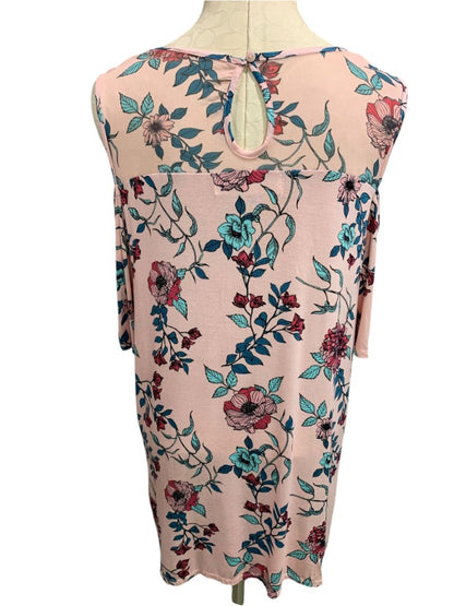 Size 1X French Laundry Womens Cold Shoulder Soft Knit Shirt Pink Print