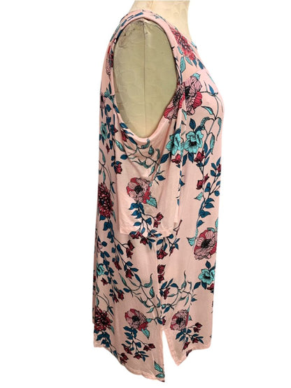 Size 1X French Laundry Womens Cold Shoulder Soft Knit Shirt Pink Print