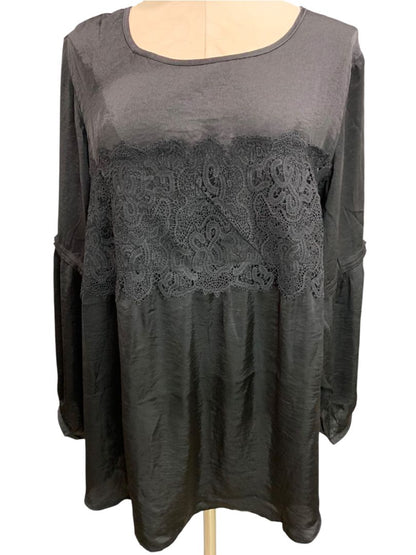 Size 1X Dex Womens Black Boho Baby Doll Bell Sleeve Shirt Plus Size