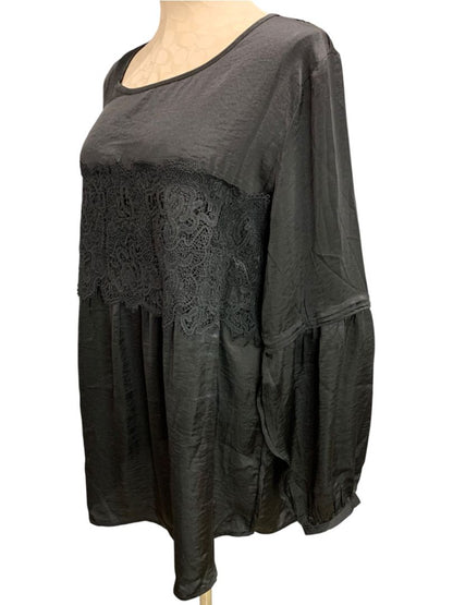 Size 1X Dex Womens Black Boho Baby Doll Bell Sleeve Shirt Plus Size