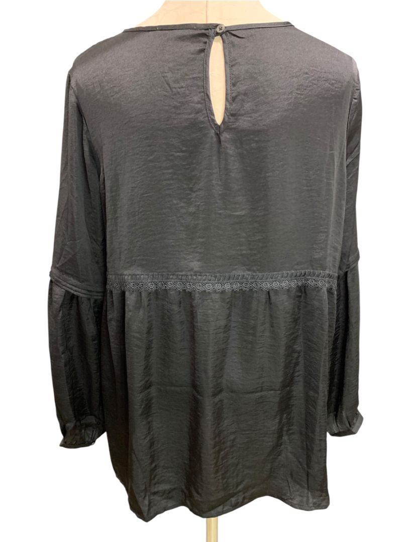Size 1X Dex Womens Black Boho Baby Doll Bell Sleeve Shirt Plus Size