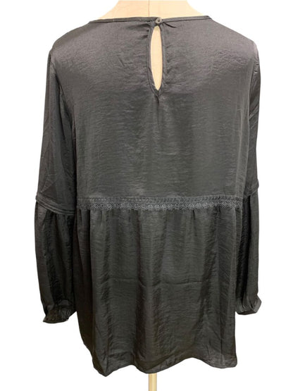 Size 1X Dex Womens Black Boho Baby Doll Bell Sleeve Shirt Plus Size