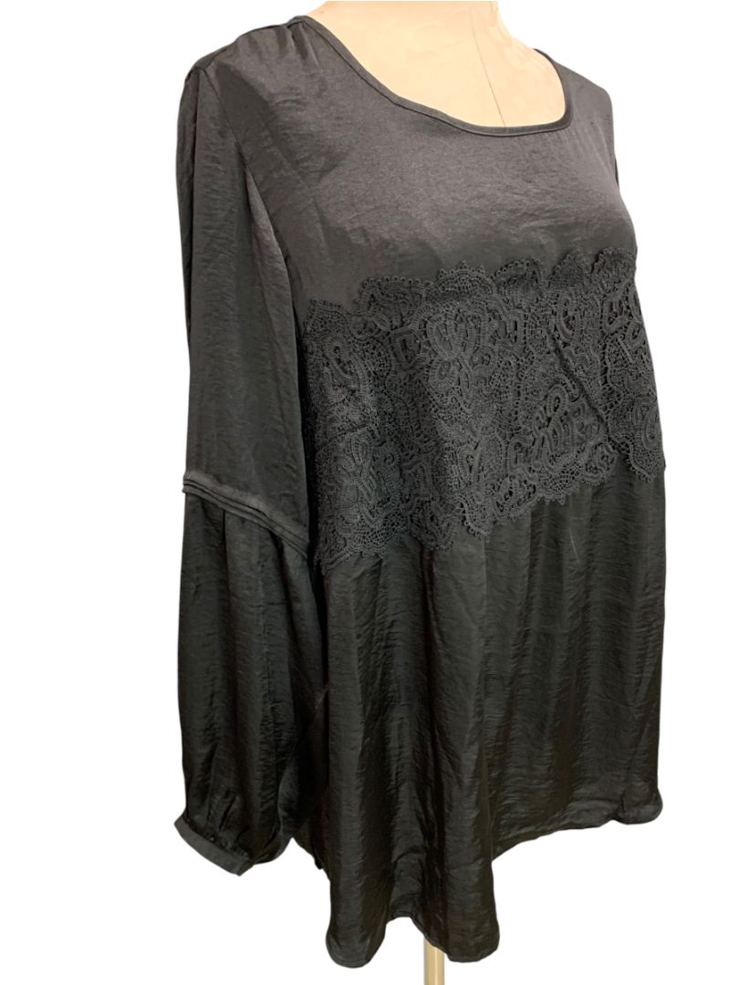 Size 1X Dex Womens Black Boho Baby Doll Bell Sleeve Shirt Plus Size
