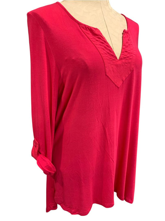 XL Cable & Gauge Womens Hot Pink Shirt Soft Tunic Roll Tab Sleeves