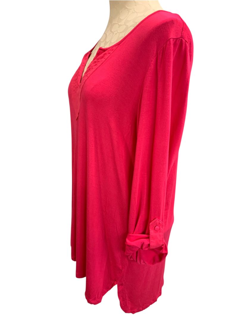 XL Cable & Gauge Womens Hot Pink Shirt Soft Tunic Roll Tab Sleeves