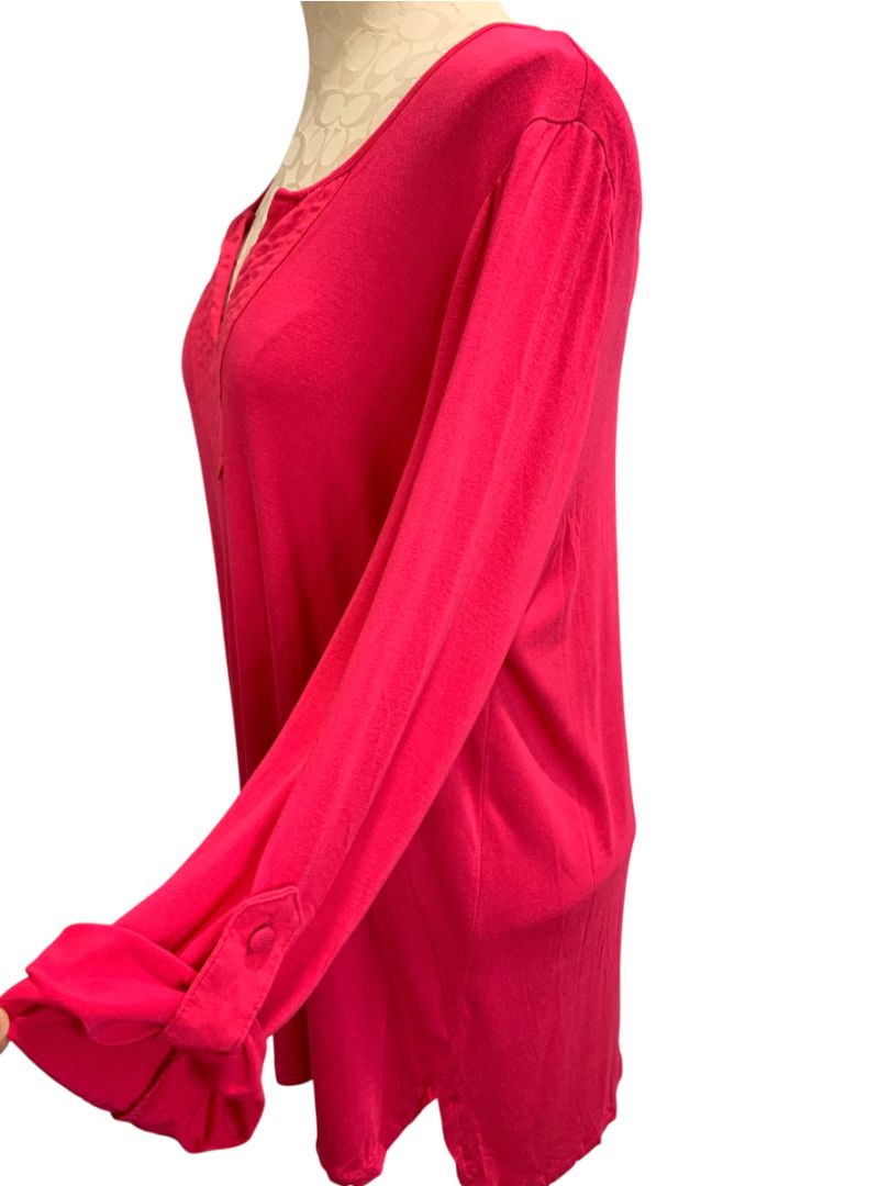 XL Cable & Gauge Womens Hot Pink Shirt Soft Tunic Roll Tab Sleeves
