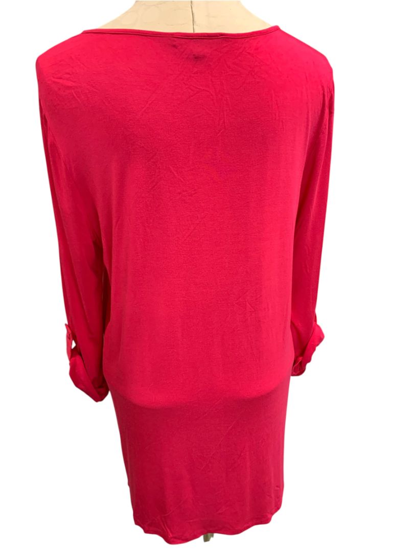 XL Cable & Gauge Womens Hot Pink Shirt Soft Tunic Roll Tab Sleeves