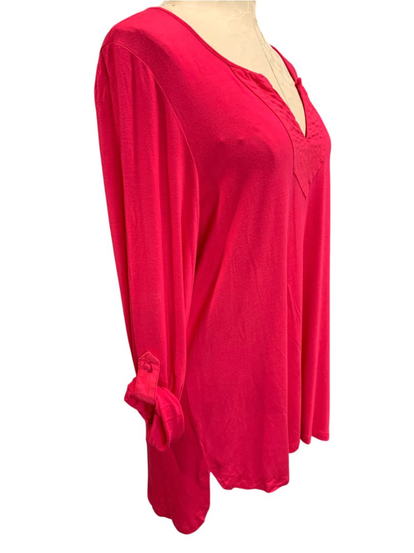 XL Cable & Gauge Womens Hot Pink Shirt Soft Tunic Roll Tab Sleeves