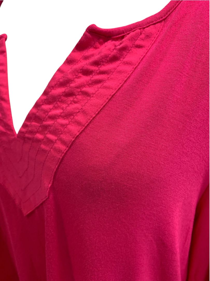 XL Cable & Gauge Womens Hot Pink Shirt Soft Tunic Roll Tab Sleeves