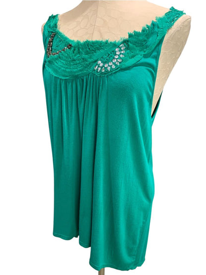 Size 1X Simply Irresistible Green Knit Tank Womens Shirt Flowy Soft