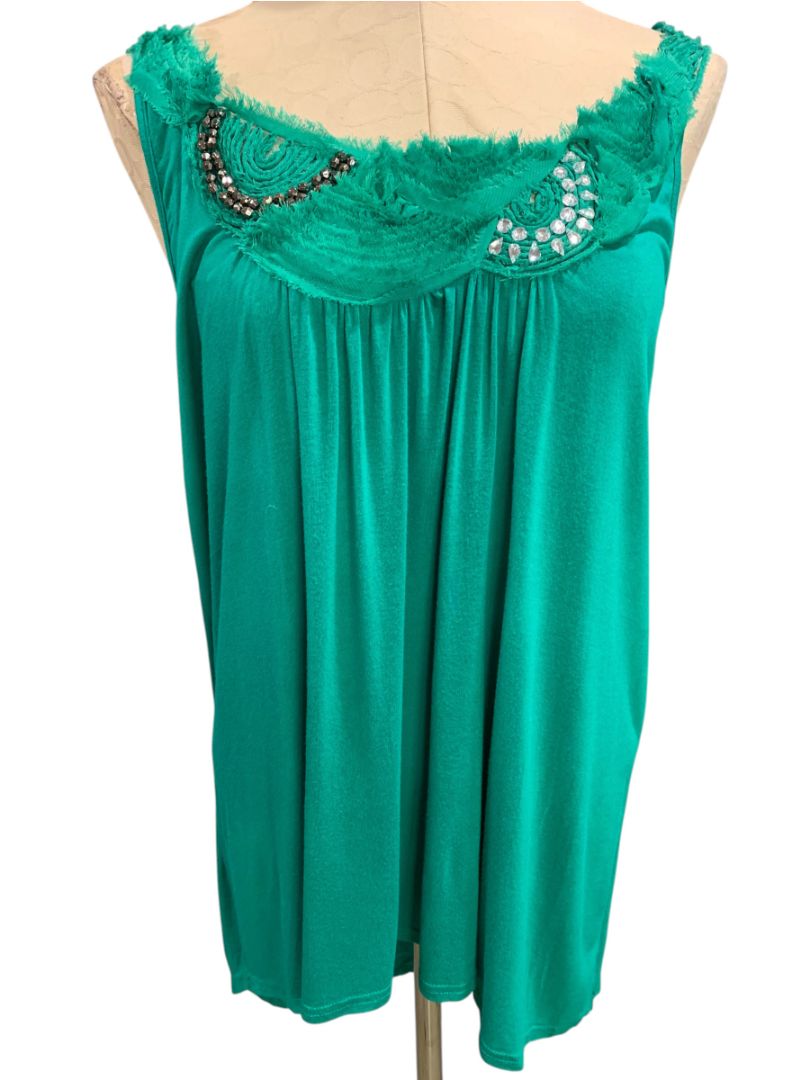 Size 1X Simply Irresistible Green Knit Tank Womens Shirt Flowy Soft