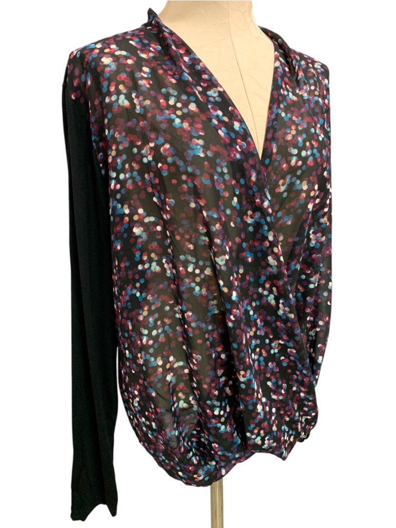 Size XL Maurices Faux Wrap Shirt Dot Pattern Soft Knit Back