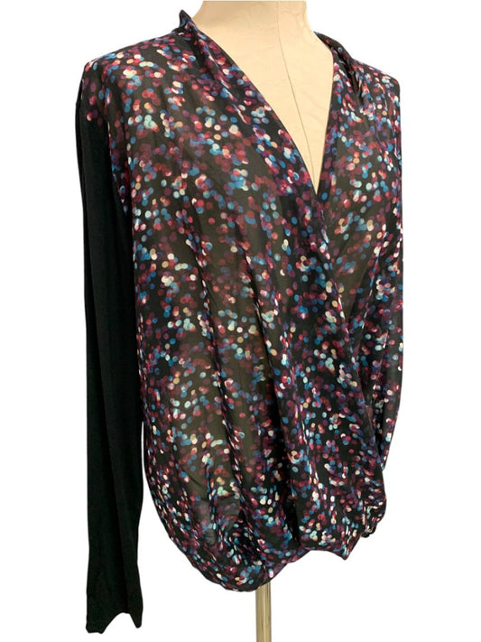 Size XL Maurices Faux Wrap Shirt Dot Pattern Soft Knit Back