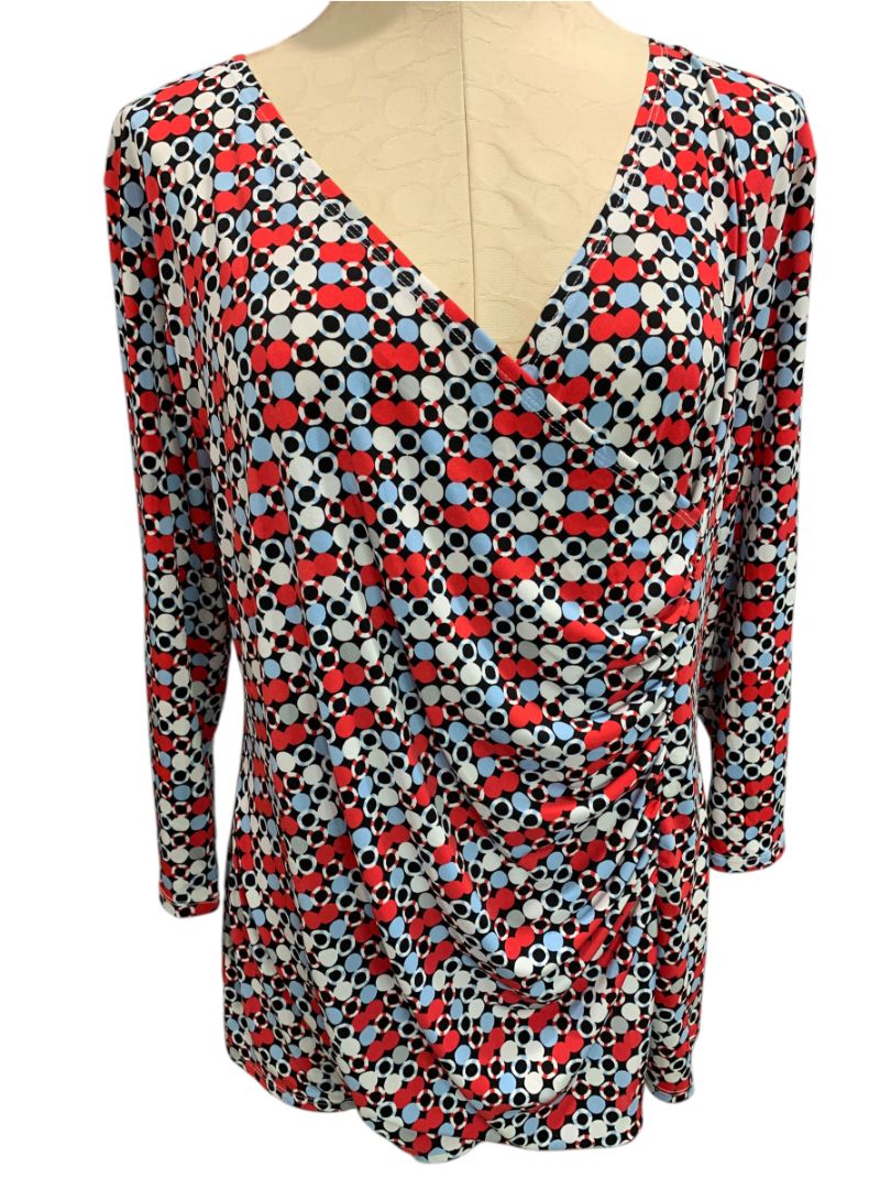 Size XL Dana Buchman Womens Dotted Pullover Faux Wrap Shirt