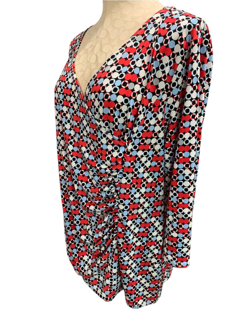 Size XL Dana Buchman Womens Dotted Pullover Faux Wrap Shirt