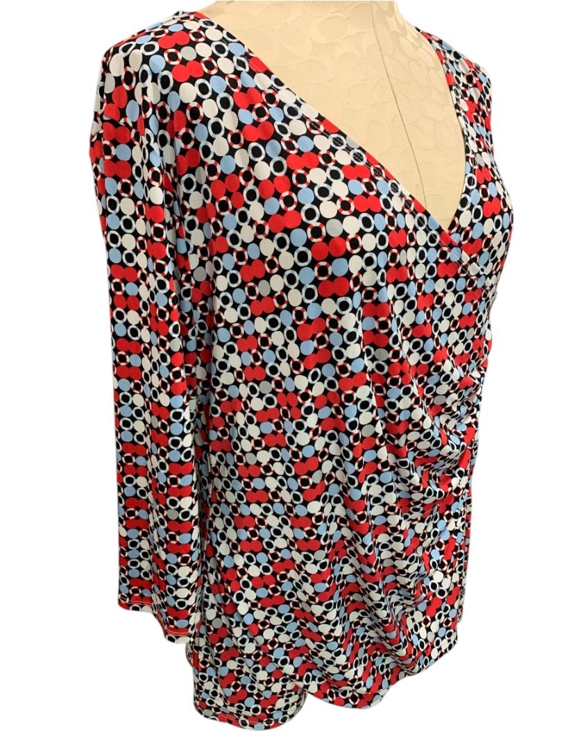 Size XL Dana Buchman Womens Dotted Pullover Faux Wrap Shirt