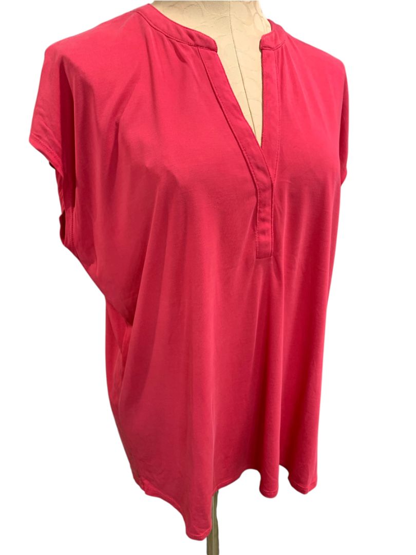 Size XL INC Womens Dark Pink Split Neck Tshirt Short Dolman Sleeve