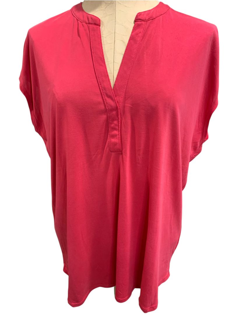 Size XL INC Womens Dark Pink Split Neck Tshirt Short Dolman Sleeve