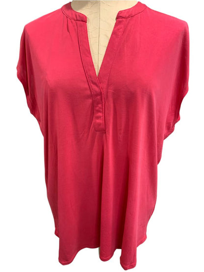 Size XL INC Womens Dark Pink Split Neck Tshirt Short Dolman Sleeve
