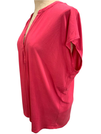 Size XL INC Womens Dark Pink Split Neck Tshirt Short Dolman Sleeve