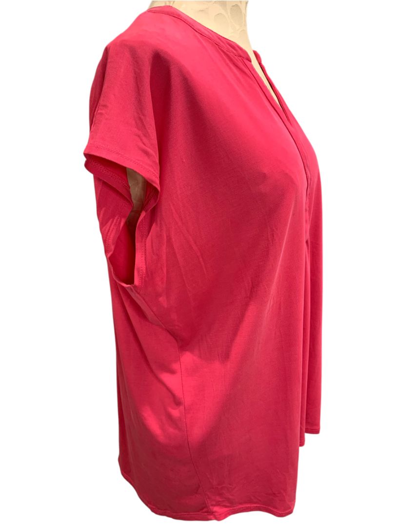 Size XL INC Womens Dark Pink Split Neck Tshirt Short Dolman Sleeve