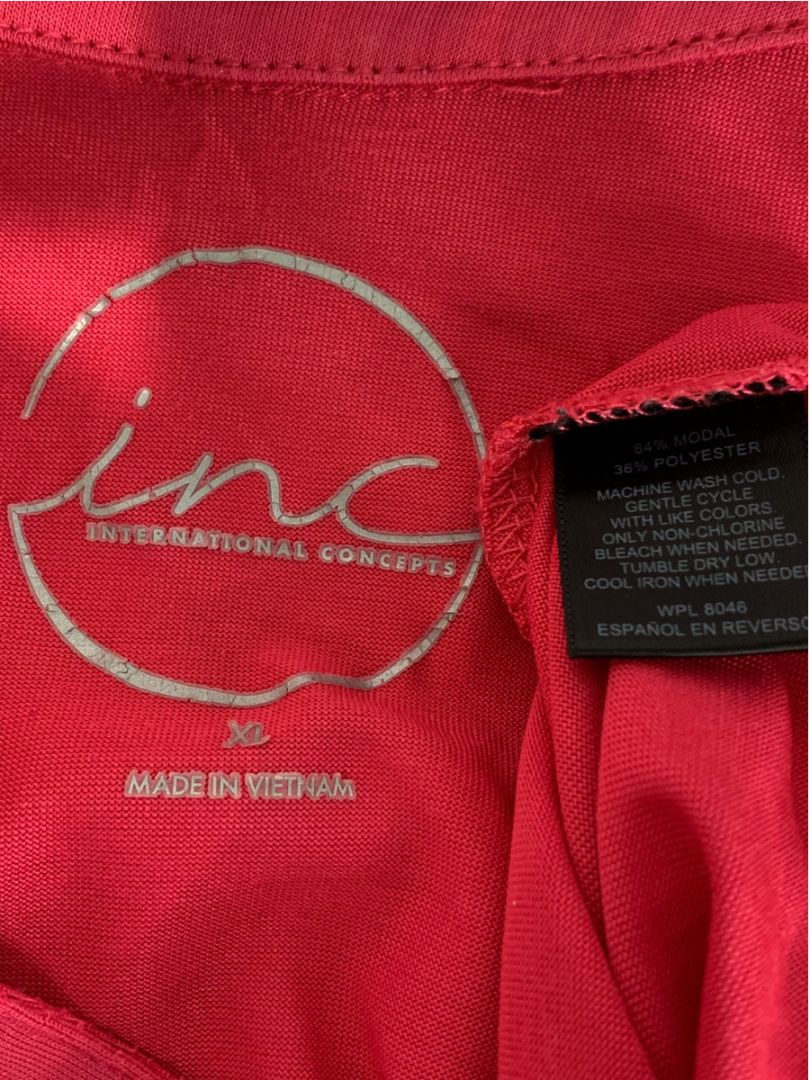 Size XL INC Womens Dark Pink Split Neck Tshirt Short Dolman Sleeve