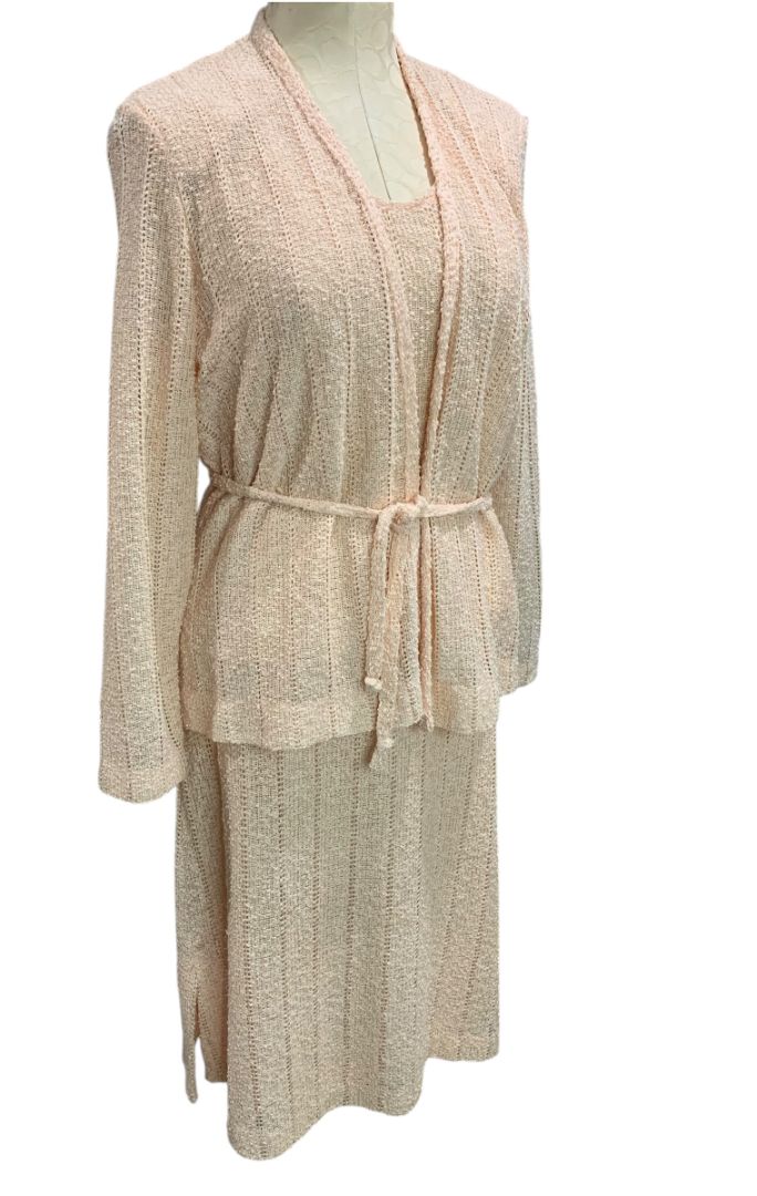Large Perception Vintage 3 Piece Loose Knit Skirt Shell Cardigan