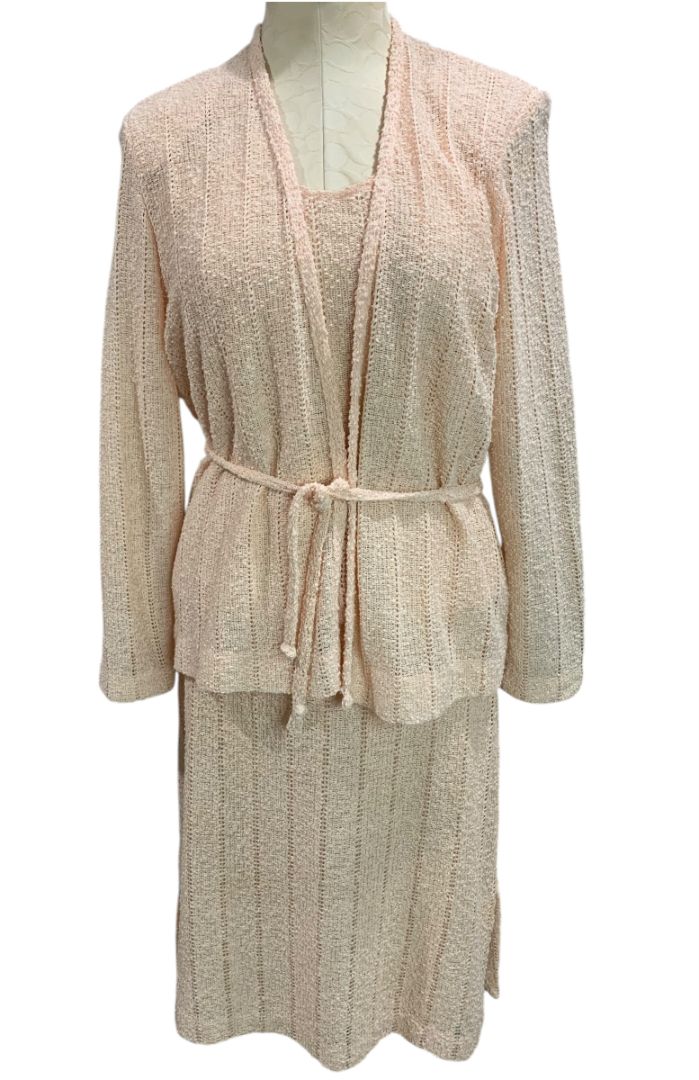 Large Perception Vintage 3 Piece Loose Knit Skirt Shell Cardigan
