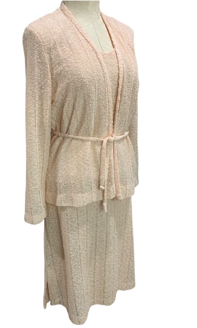 Large Perception Vintage 3 Piece Loose Knit Skirt Shell Cardigan