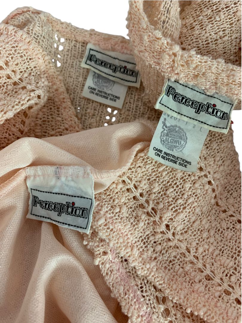Large Perception Vintage 3 Piece Loose Knit Skirt Shell Cardigan