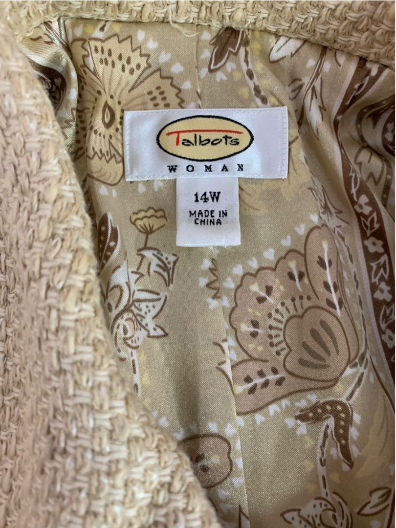 Size 14W Talbots Woman Tan Tweed Vintage Jacket Blazer
